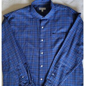PETER MILLAR Men's Long Sleeve Button-Down Shirt Plaid Blue Size XL